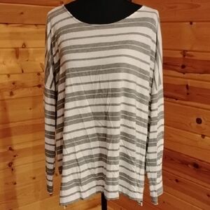 pureJill Striped Gray and White Women's Top